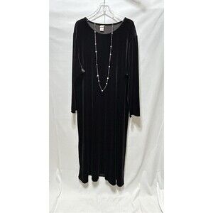 Eileen Fisher Womens 3X Maxi Black Velvet, Long Sleeve Dress